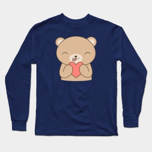 Kawaii Cute Brown Bear Heart T-Shirt Long Sleeve T-Shirt